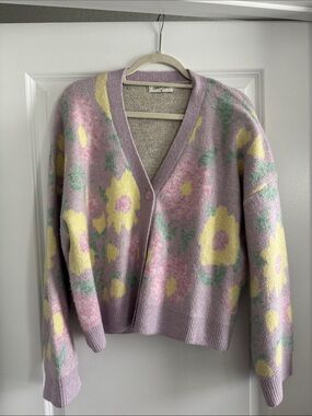 Lavender Floral V-Neck Button Cardigan Sweater